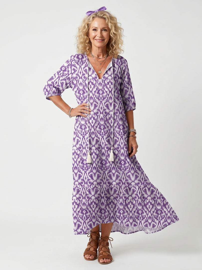 Penelope™ | Chic Printed Midi Dress with Tassels