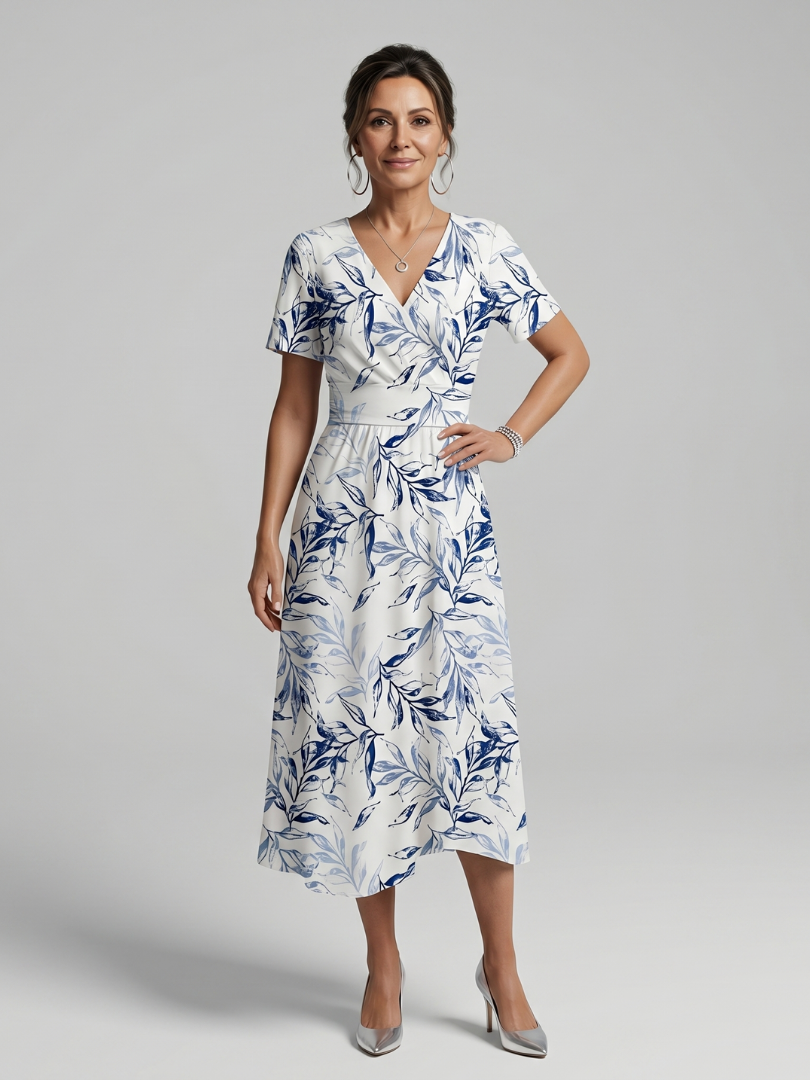 Carys™ | Graceful V-Neck Floral Wrap Dress
