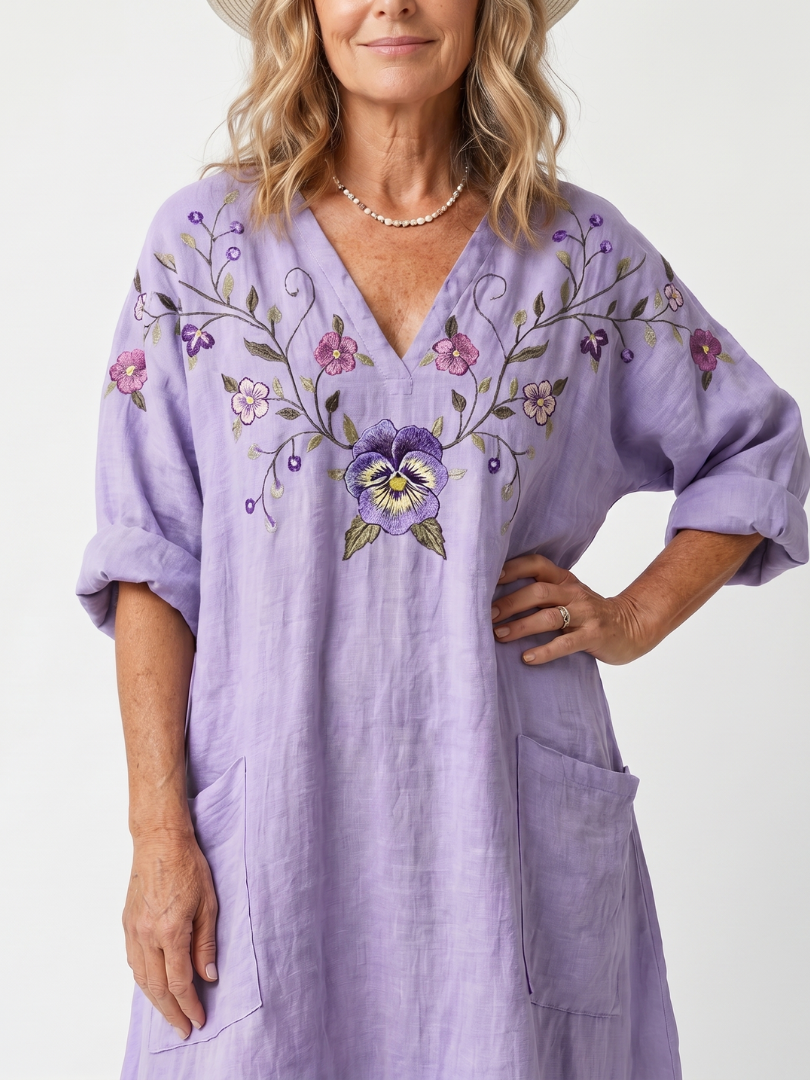 Lila™ | Floral Embroidered Midi Dress for Effortless Elegance