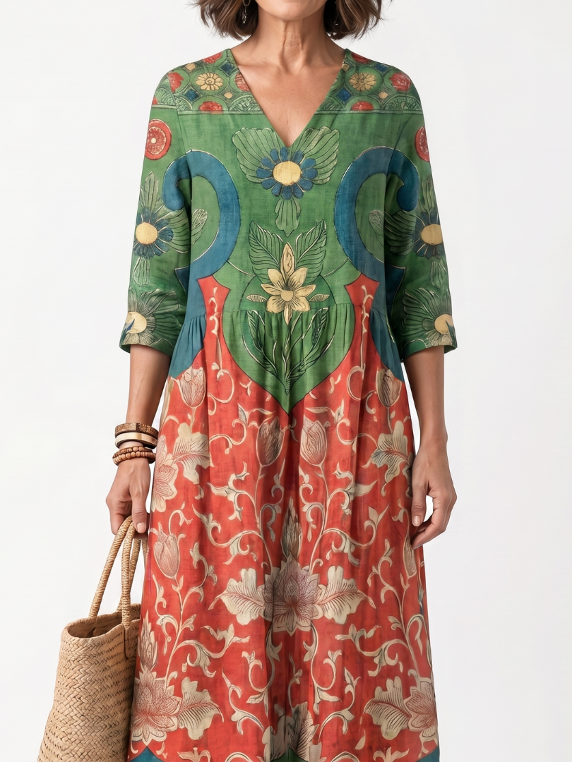 Lila™ | Chic Mixed Print Midi Dress for Effortless Style