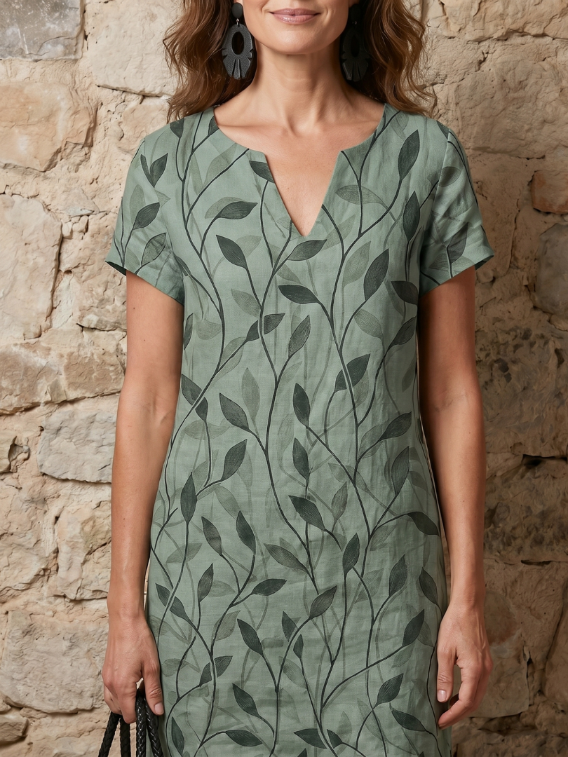 Hazel™ | Vibrant Leaf Print V-Neck Dress for Effortless Elegance