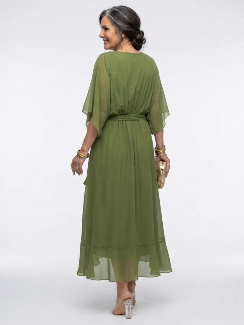 Elysia™ | Chic V-Neck Midi Dress for Effortless Elegance