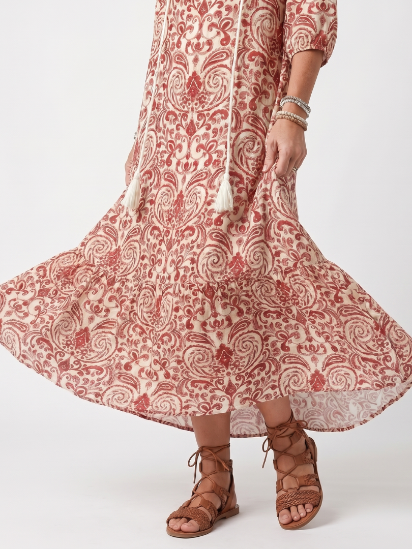 Noelle™ | Ornate Print Midi Dress for Effortless Elegance