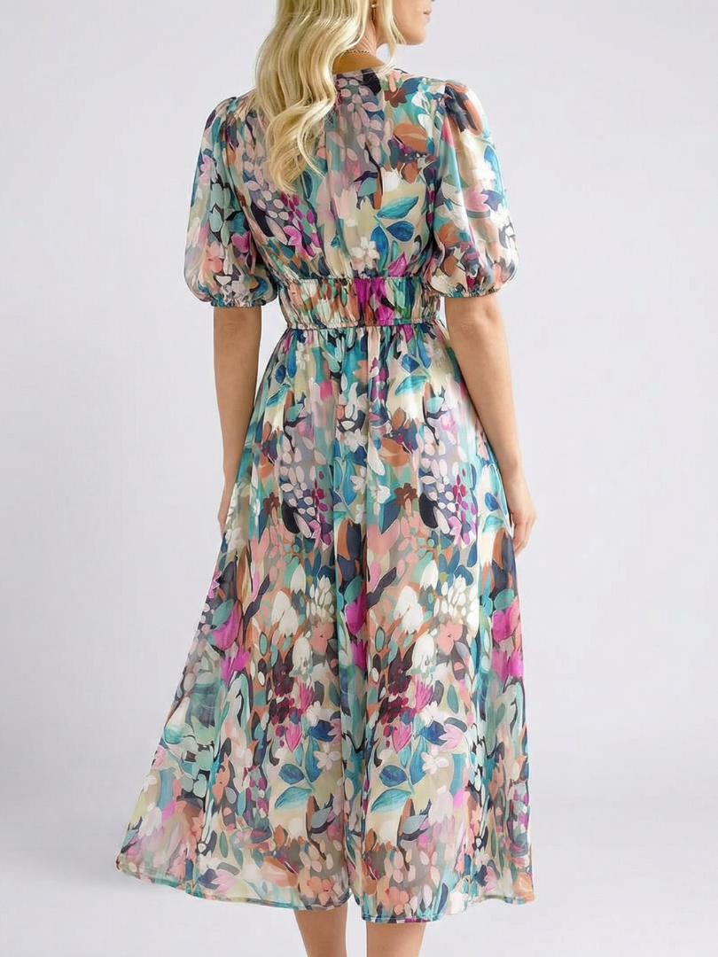 Eulalie™ | Chic V-Neck Midi Dress for Effortless Elegance