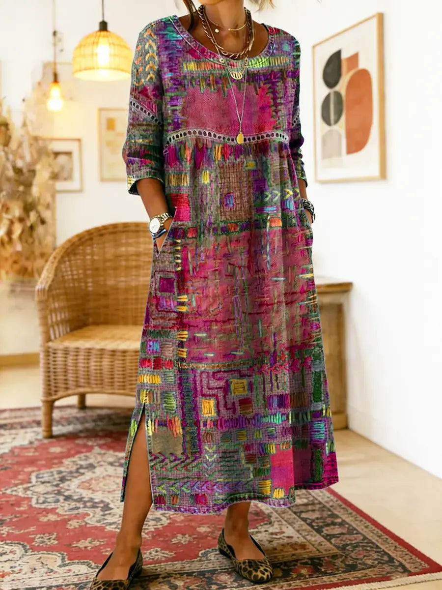 Clara - Chic Denim Dress with Ethnic Flair