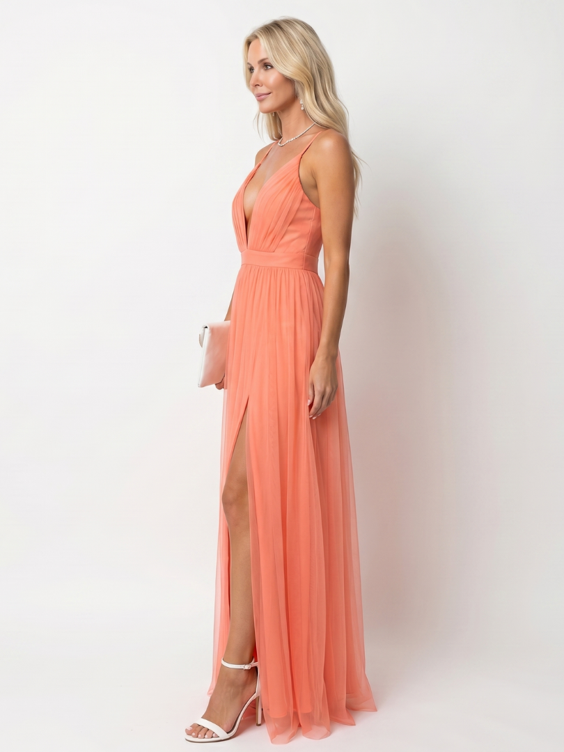 Isolde™ | Elegant Pleated Maxi Dress in Luxe Orange