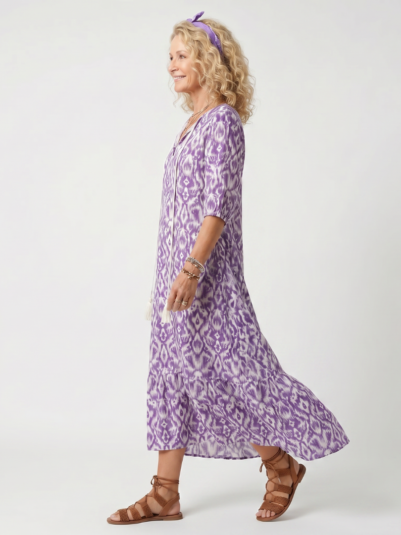 Penelope™ | Chic Printed Midi Dress with Tassels