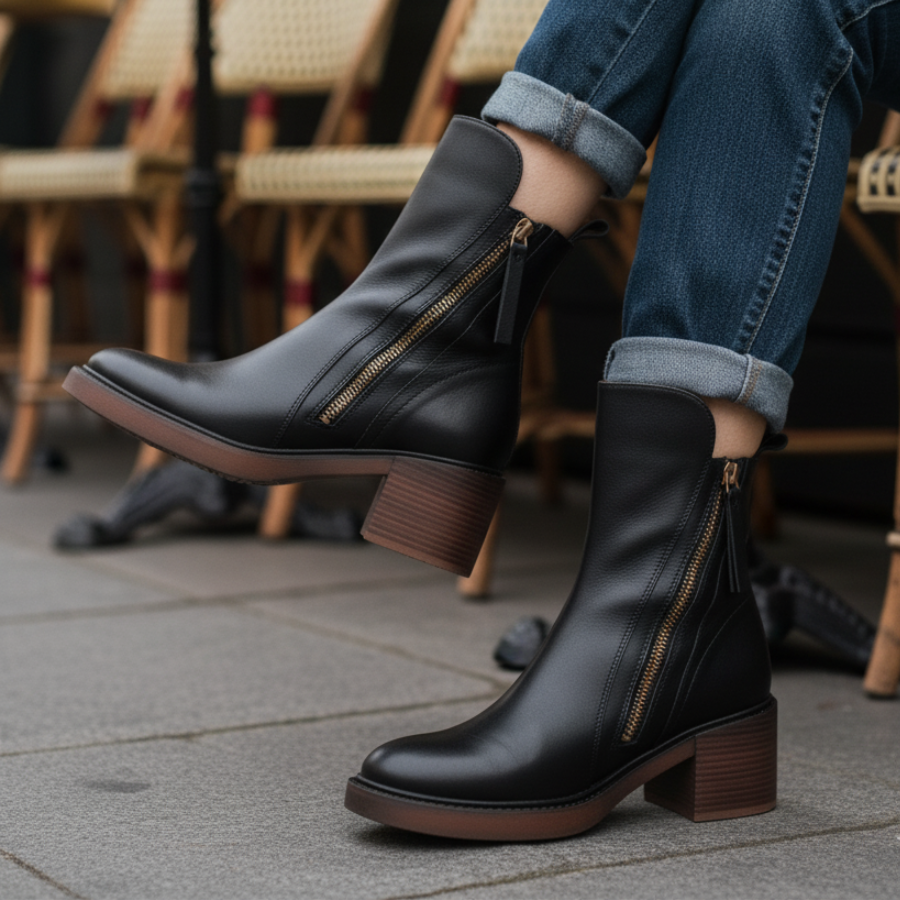 Lucia™ | Chic Leather Ankle Boots for Sophistication