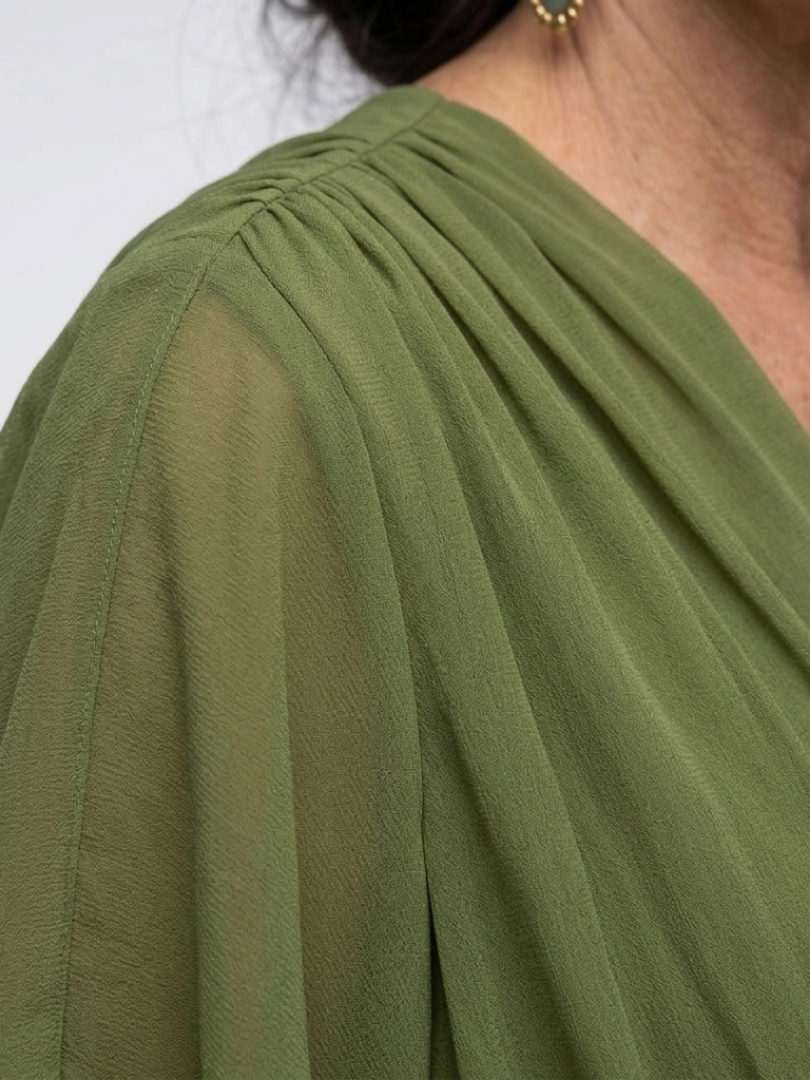Elysia™ | Chic V-Neck Midi Dress for Effortless Elegance