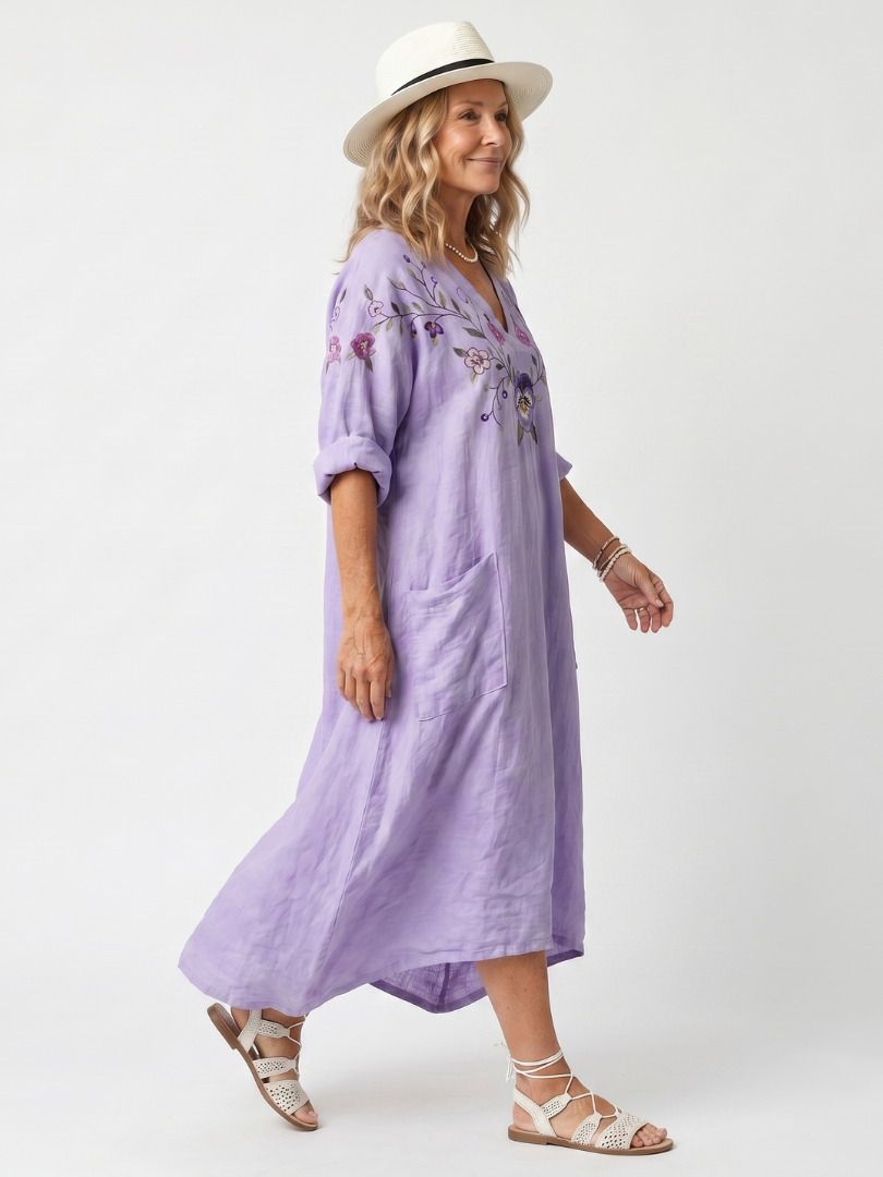Lila™ | Floral Embroidered Midi Dress for Effortless Elegance