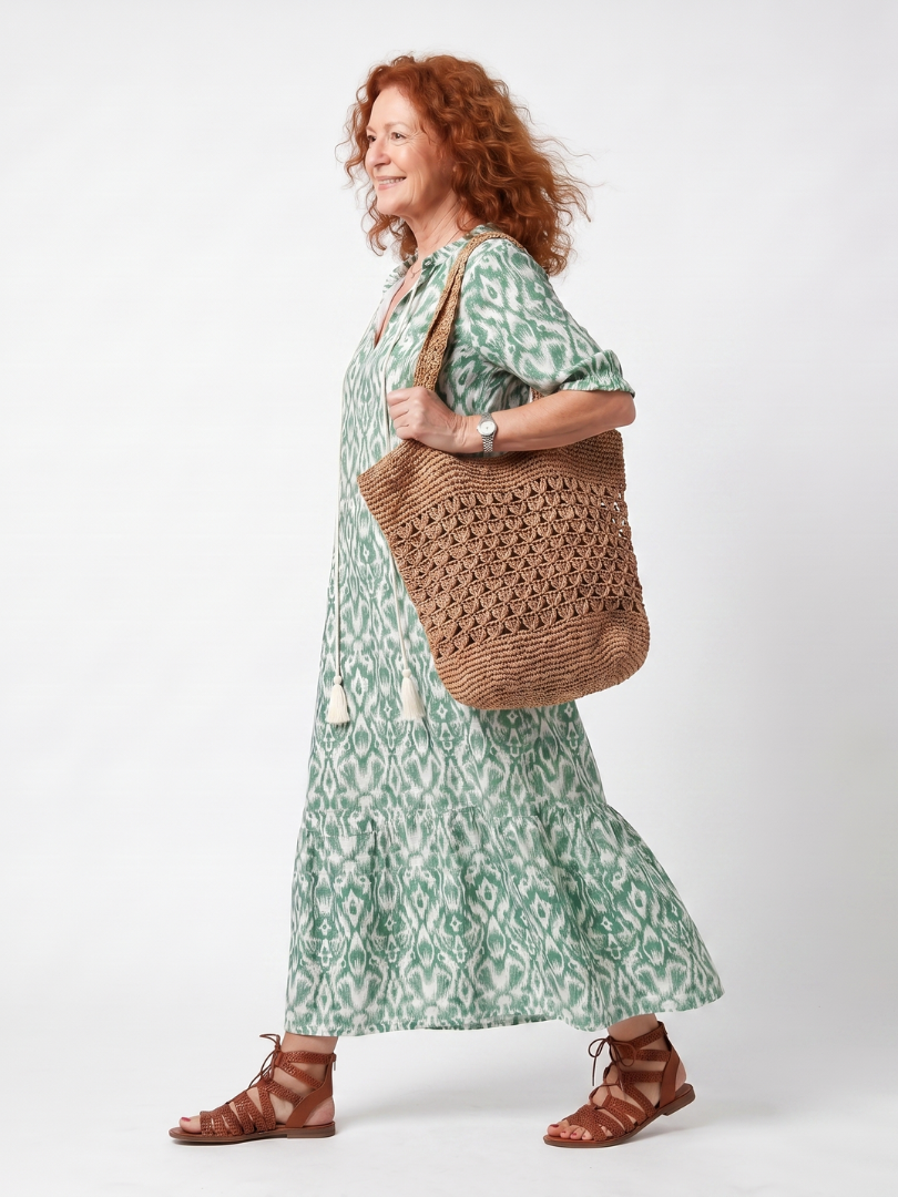 Isabella™ | Chic Patterned V Neck Midi Dress