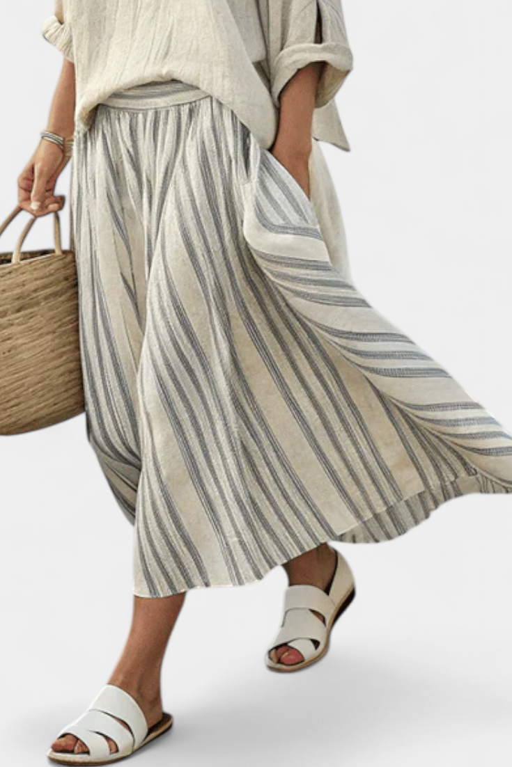 Bella™ | Chic Blouse and Striped Midi Skirt for Effortless Elegance