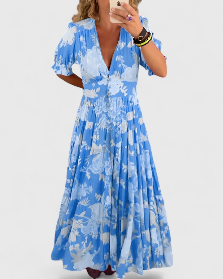 Lila™ | Graceful Floral V-Neck Dress