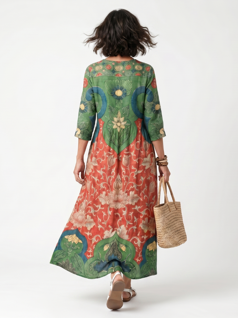 Lila™ | Chic Mixed Print Midi Dress for Effortless Style
