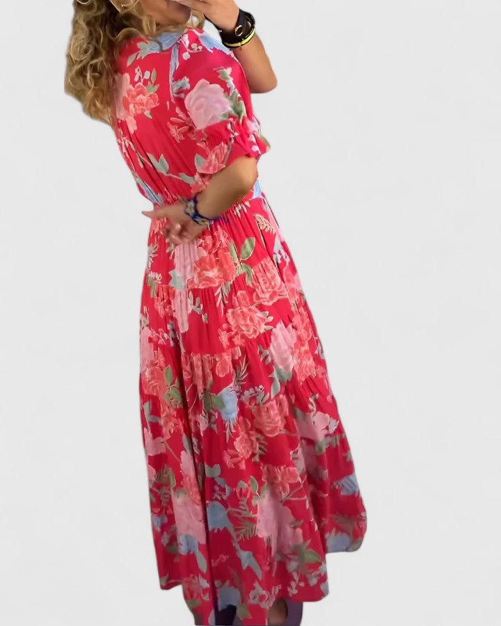 Lila™ | Graceful Floral V-Neck Dress