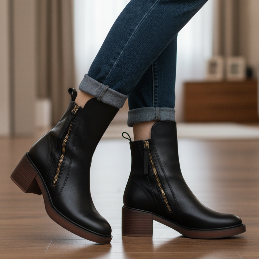 Lucia™ | Chic Leather Ankle Boots for Sophistication