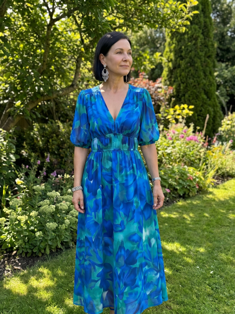 Lila™ | Chic Abstract Print Midi Dress for Effortless Elegance