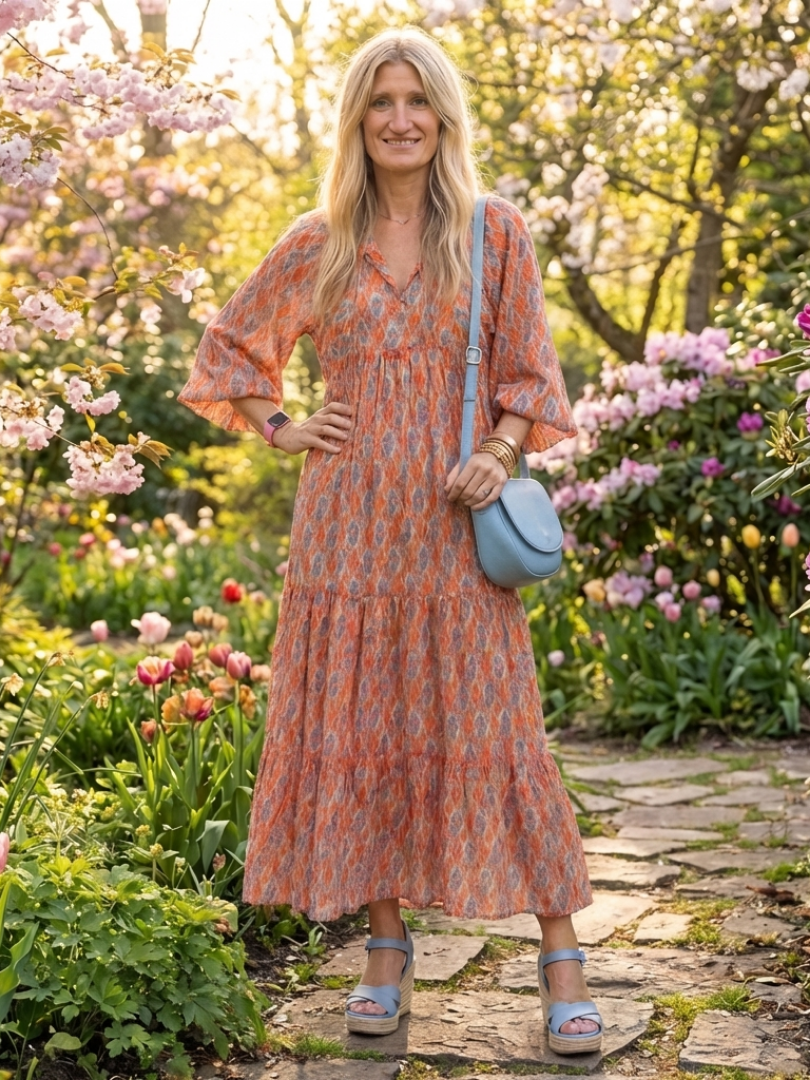 Margery™ | Chic Geometric V-Neck Midi Dress for Effortless Style