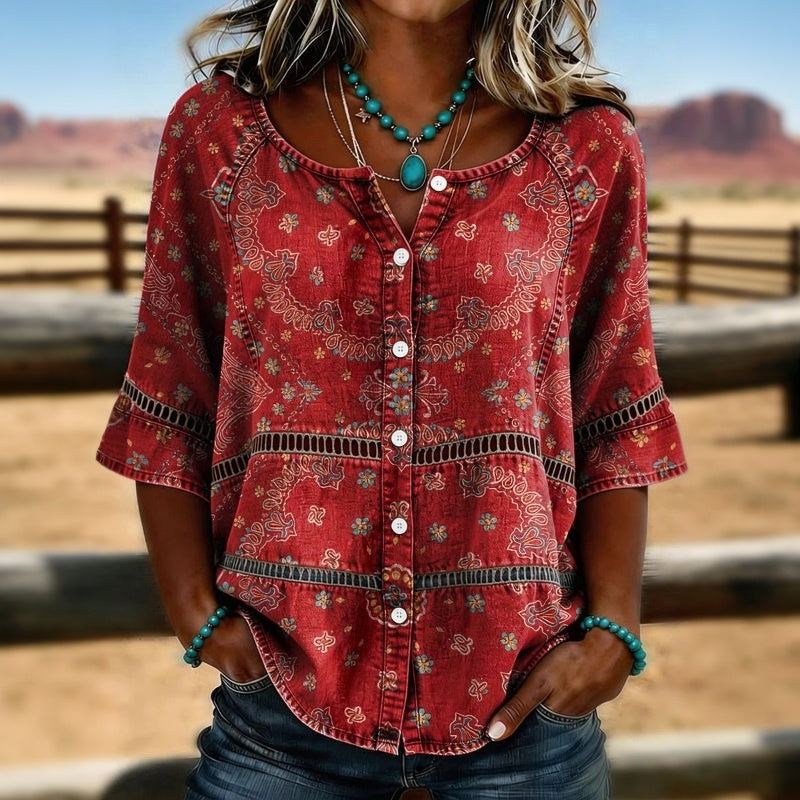 Nina™ | Chic Vintage Ethnic Print Shirt