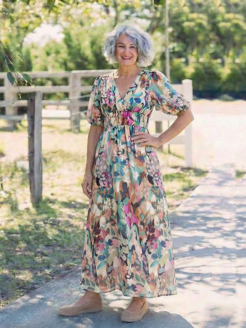 Eulalie™ | Chic V-Neck Midi Dress for Effortless Elegance