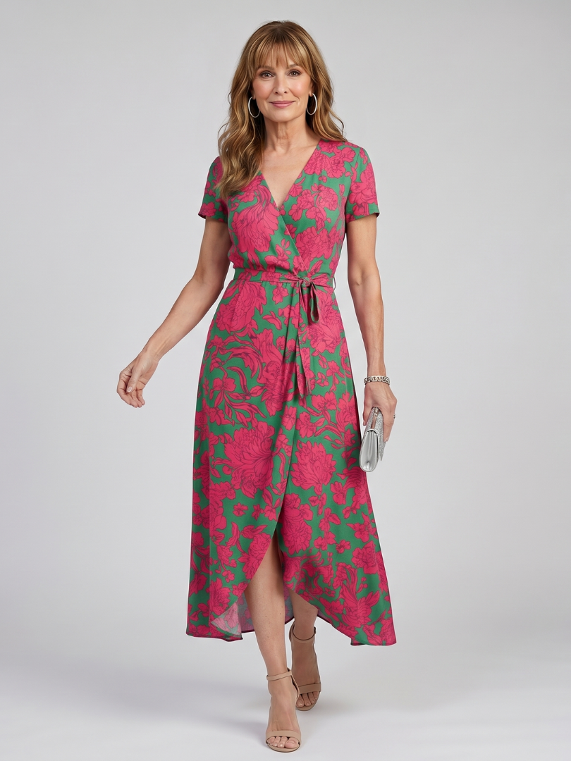 Phoebe™ | Floral Wrap Midi Dress for Effortless Elegance