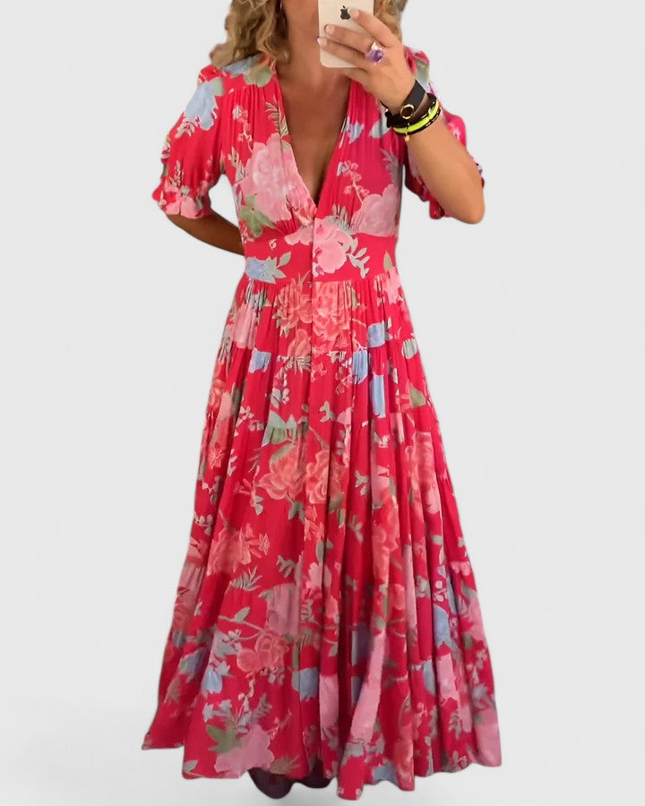 Lila™ | Graceful Floral V-Neck Dress