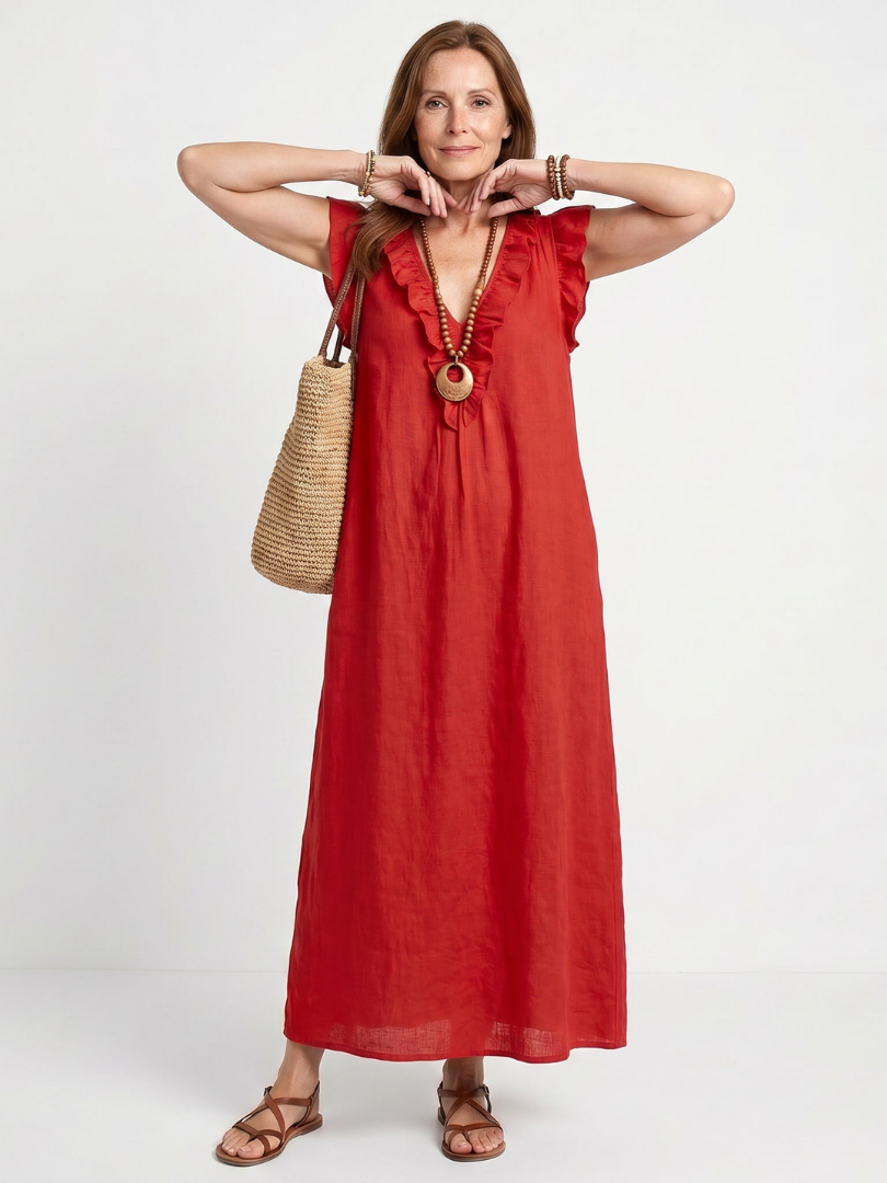Anneliese™ | Chic Ruffle Trim Midi Dress