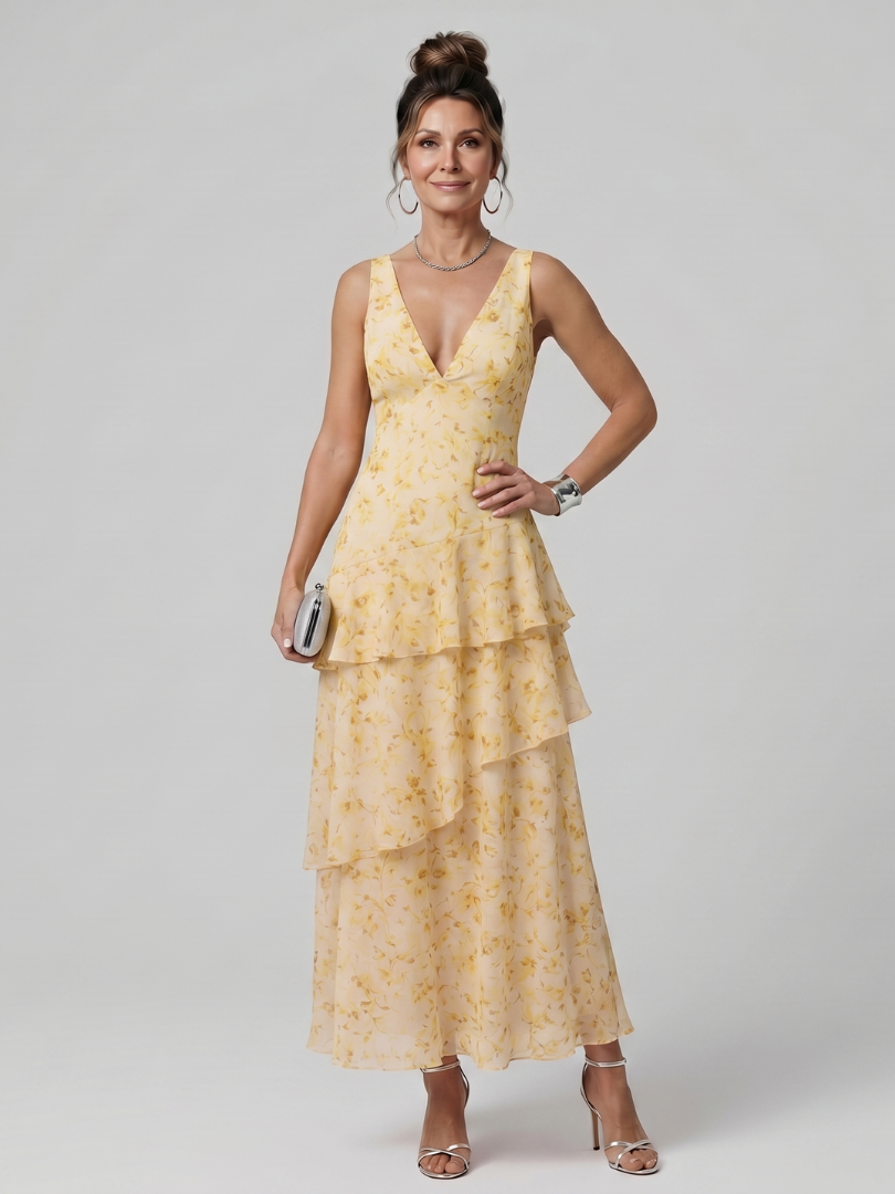 Ottilie™ | Graceful Midi Dress in Painterly Print