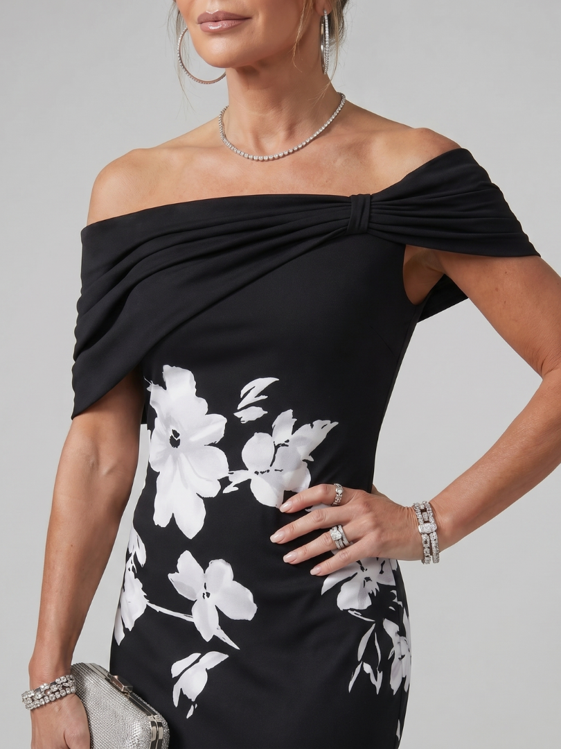 Lila™ | Chic Off-Shoulder Midi Dress in Luxe Draped Fabric