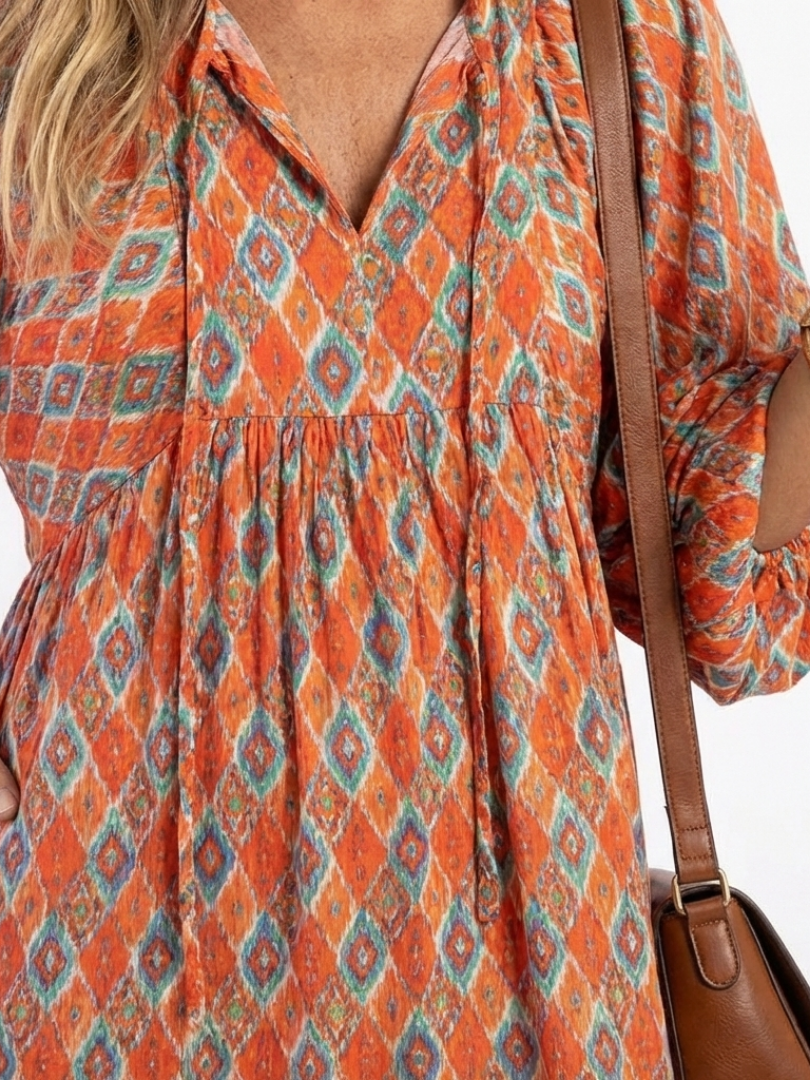 Margery™ | Chic Geometric V-Neck Midi Dress for Effortless Style
