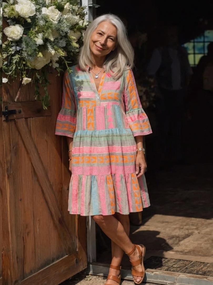 Maelle™ | Chic Geometric V-Neck Dress
