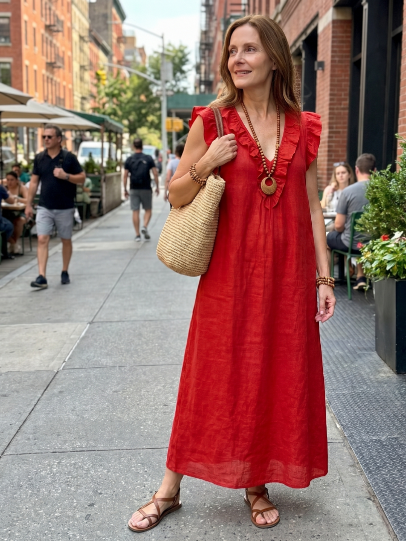 Anneliese™ | Chic Ruffle Trim Midi Dress