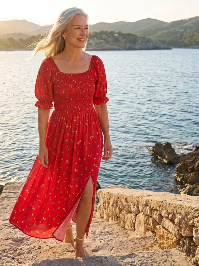 Delphine™ | Chic Floral Midi Dress for Effortless Elegance