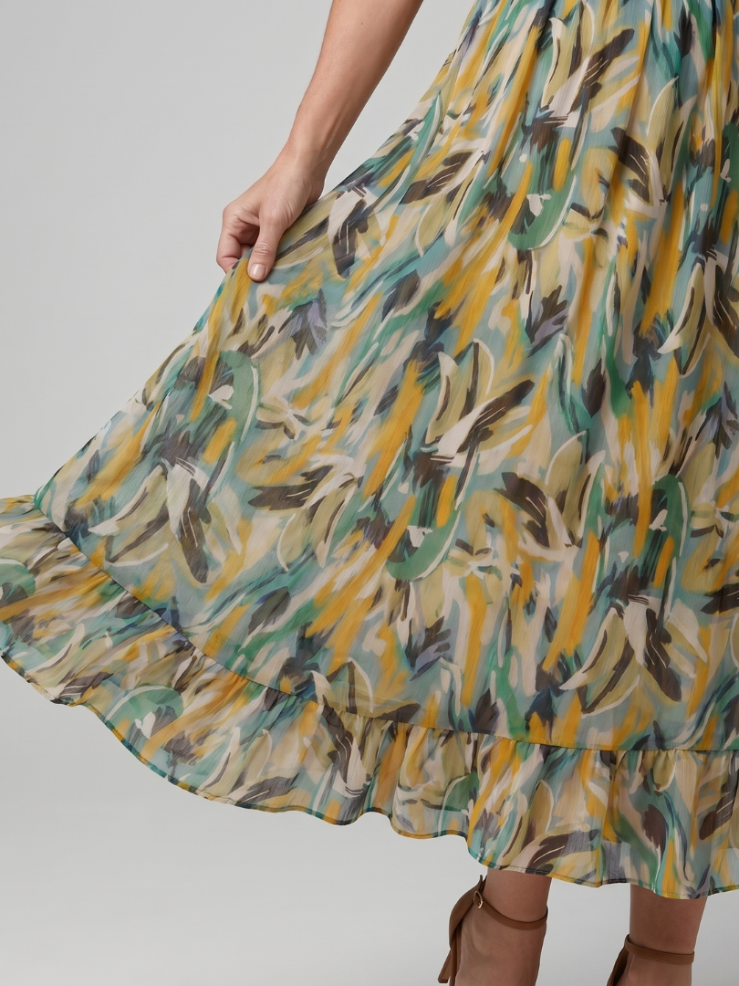 Clara™ | Elegant Abstract Print Midi Dress in Vibrant Multicolour