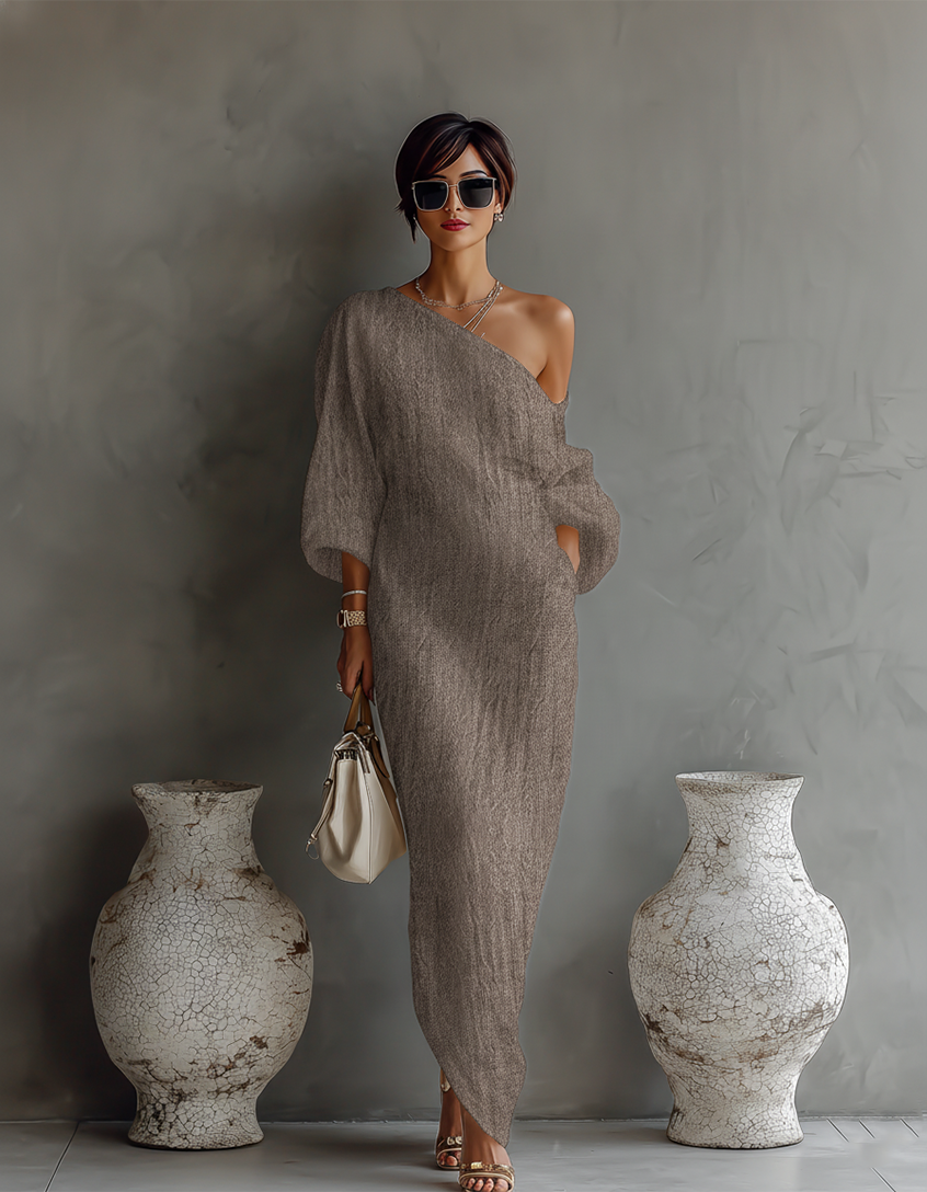Clara™ | Graceful Off-Shoulder Linen Dress