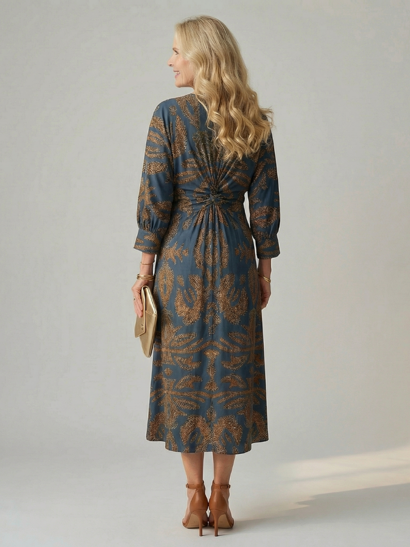 Romilly™ | Chic Long Sleeve Wrap Midi Dress in Rich Hues