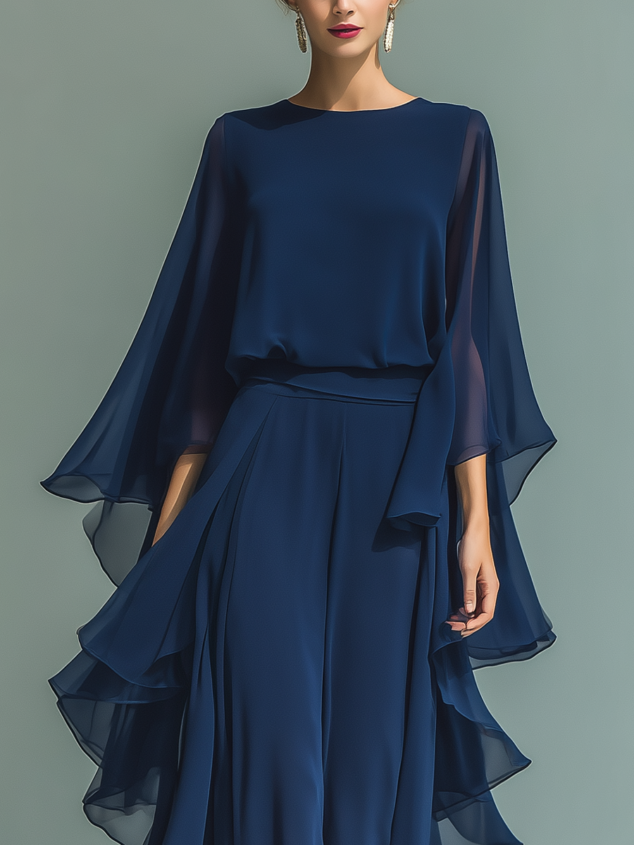 Lila™ | Luxurious Navy Chiffon Ruffle Set