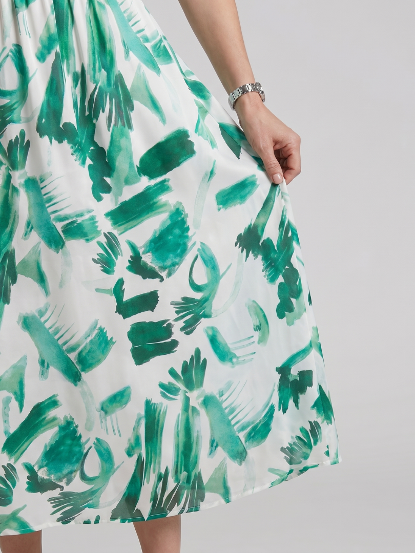 Lila™ | Chic Abstract Print Midi Dress for Effortless Elegance