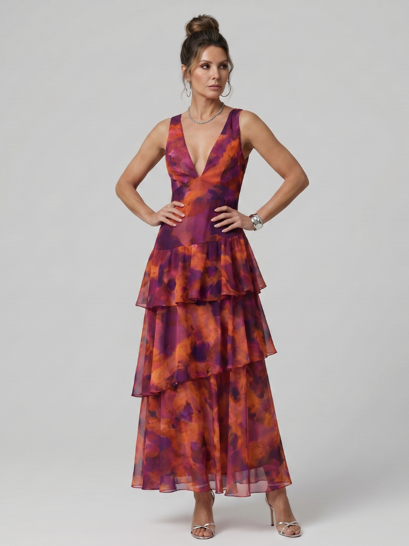 Ottilie™ | Graceful Midi Dress in Painterly Print
