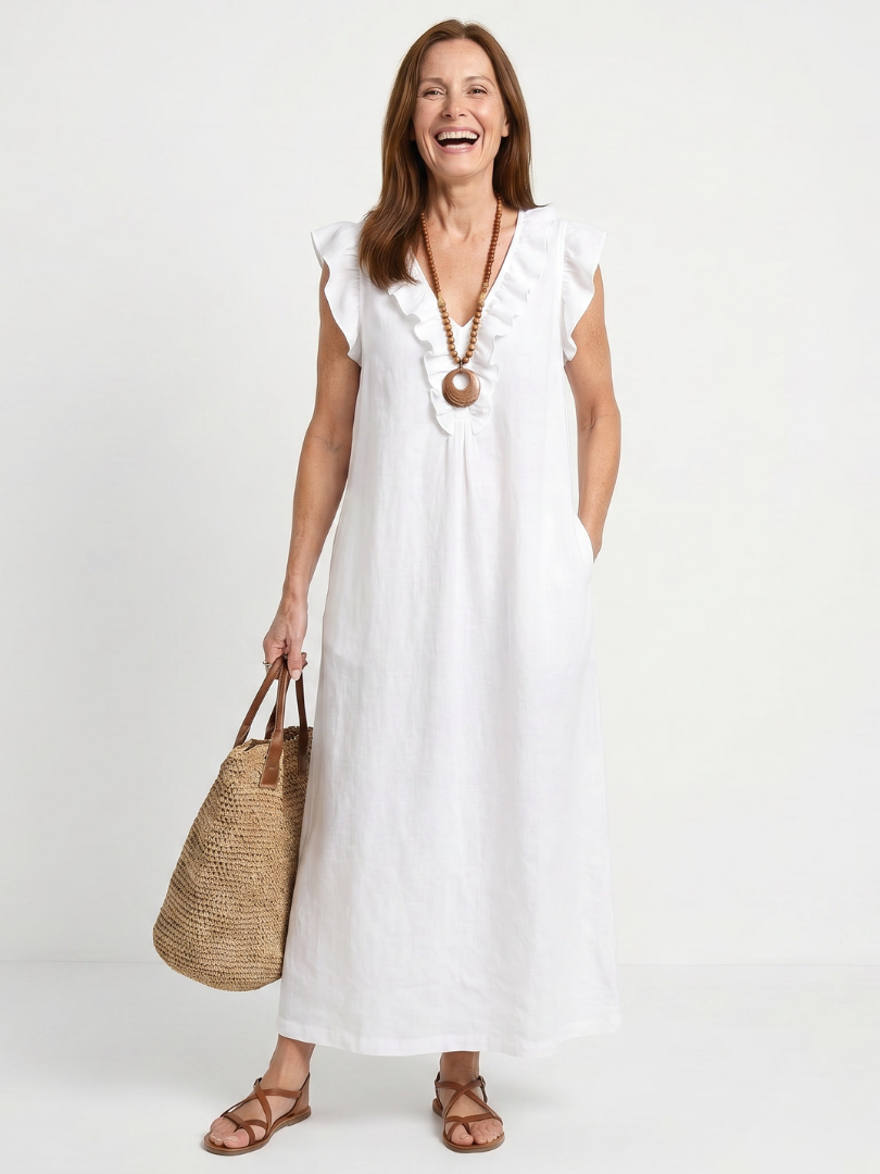 Anneliese™ | Chic Ruffle Trim Midi Dress