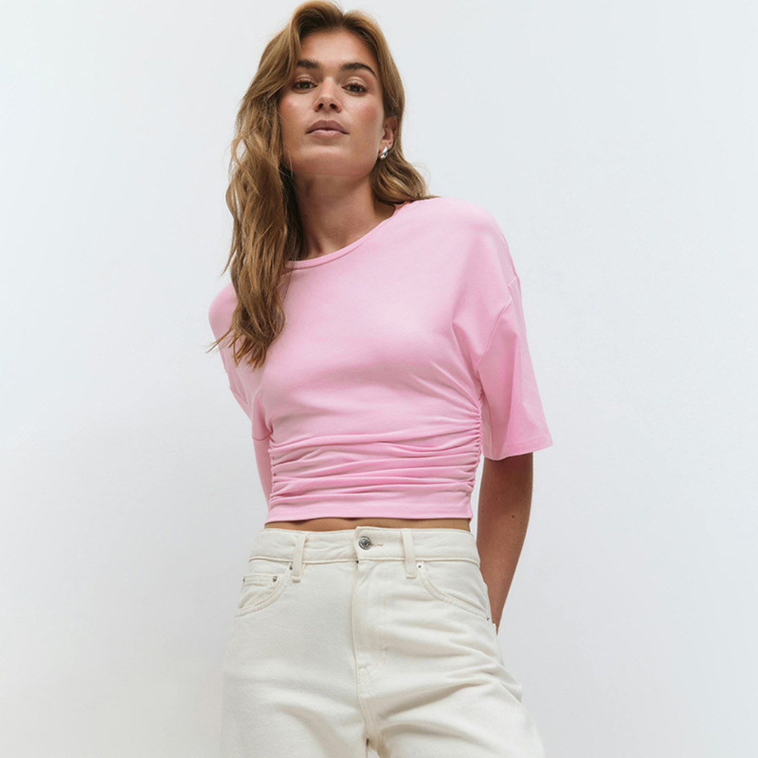 PAMKA | Comfy Short Sleeve Waist Fitted Top