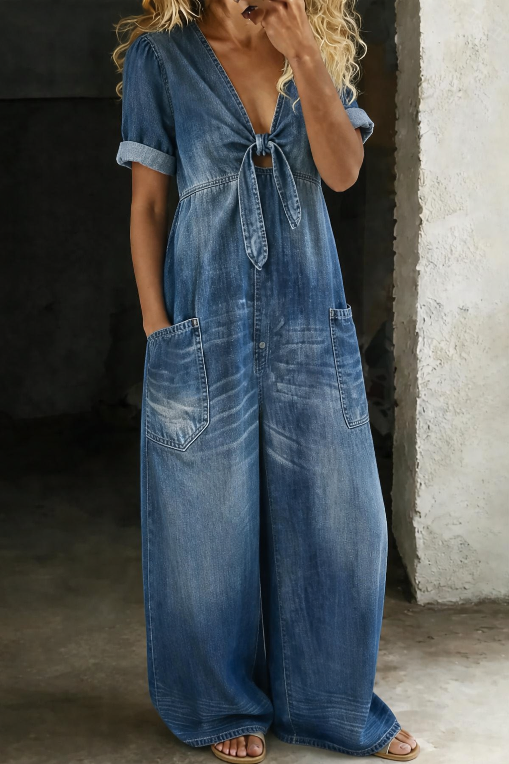 Maya™ | Denim Jumpsuit with V-Neck