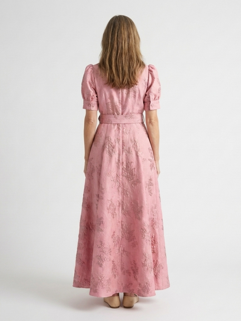 Xanthea™ | Floral Textured Maxi Shirt Dress for Effortless Elegance