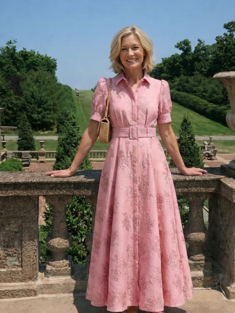 Xanthea™ | Floral Textured Maxi Shirt Dress for Effortless Elegance
