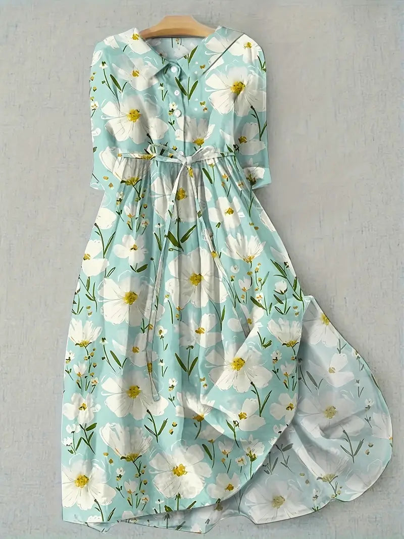 Lotte | Floral Print Midi Dress with Short Sleeves