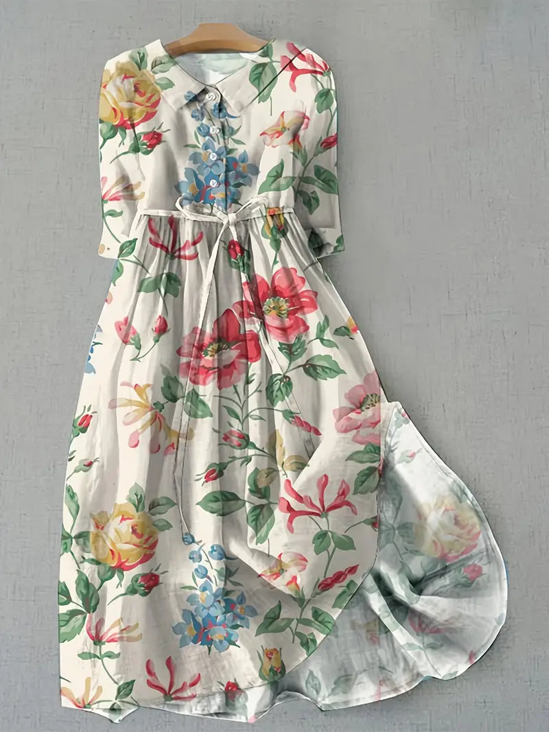 Isabelle | Floral Midi Dress with Round Neck