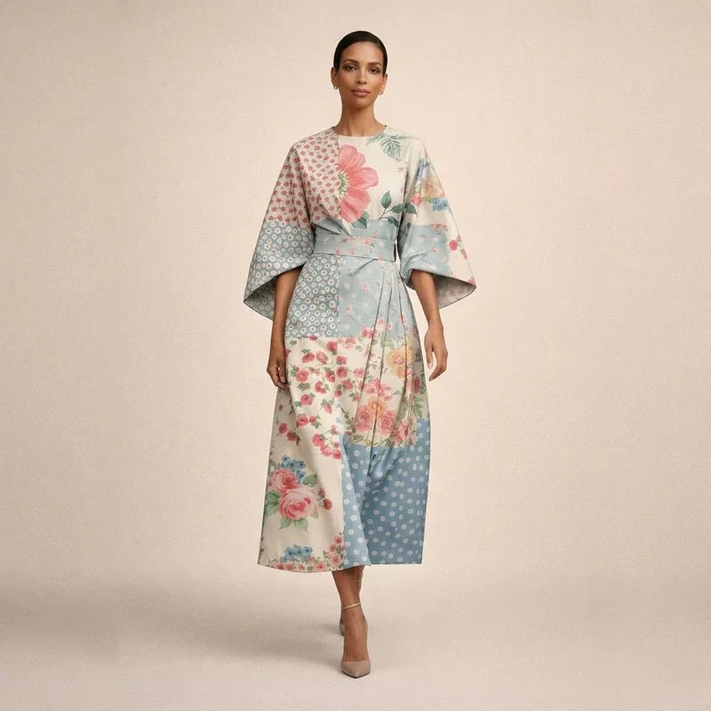 Elena™ | Floral Midi Dress with Sculpted Waist