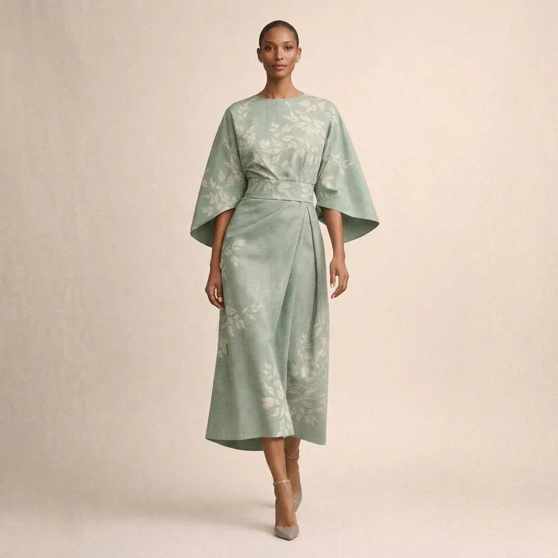 Elena™ | Floral Midi Dress with Sculpted Waist
