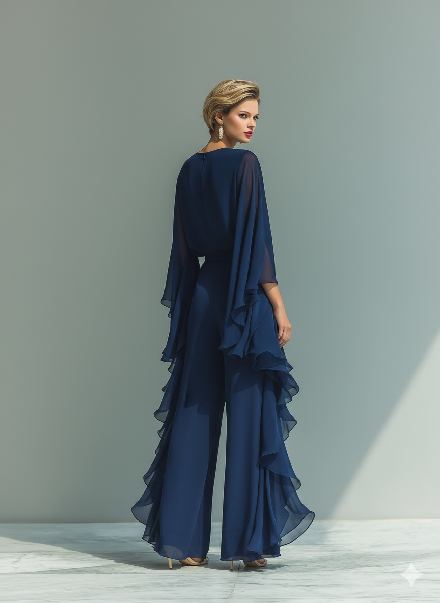 Lila™ | Luxurious Navy Chiffon Ruffle Set