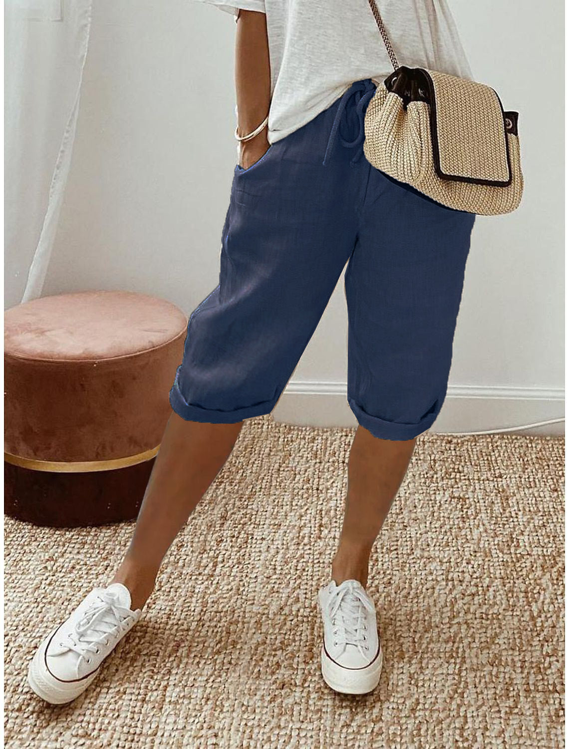 Lena - Chic Cotton-Linen Capri Trousers